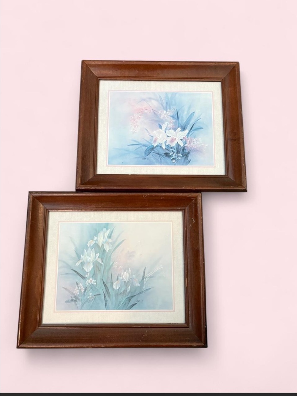Vintage Lena Liu Framed Floral Prints Set of 2